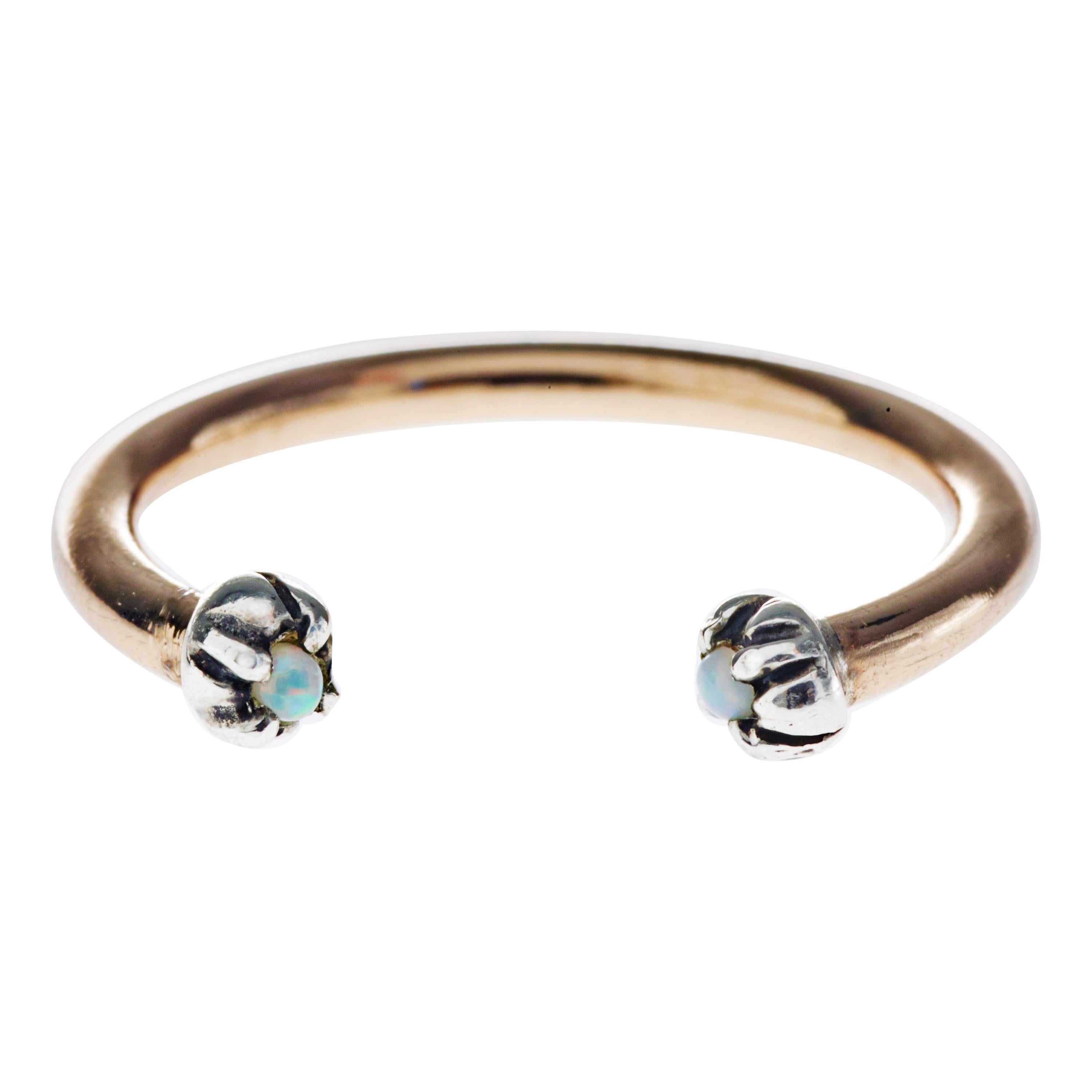 Verstellbarer stapelbarer J Dauphin Stapelbarer Goldring Opal Ring Goldband Ring Opal im Angebot