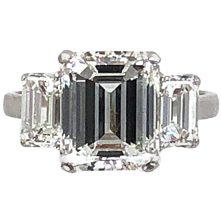 5.03 Carat H VS2 Emerald Cut Diamond Platinum Engagement Ring GIA Certified