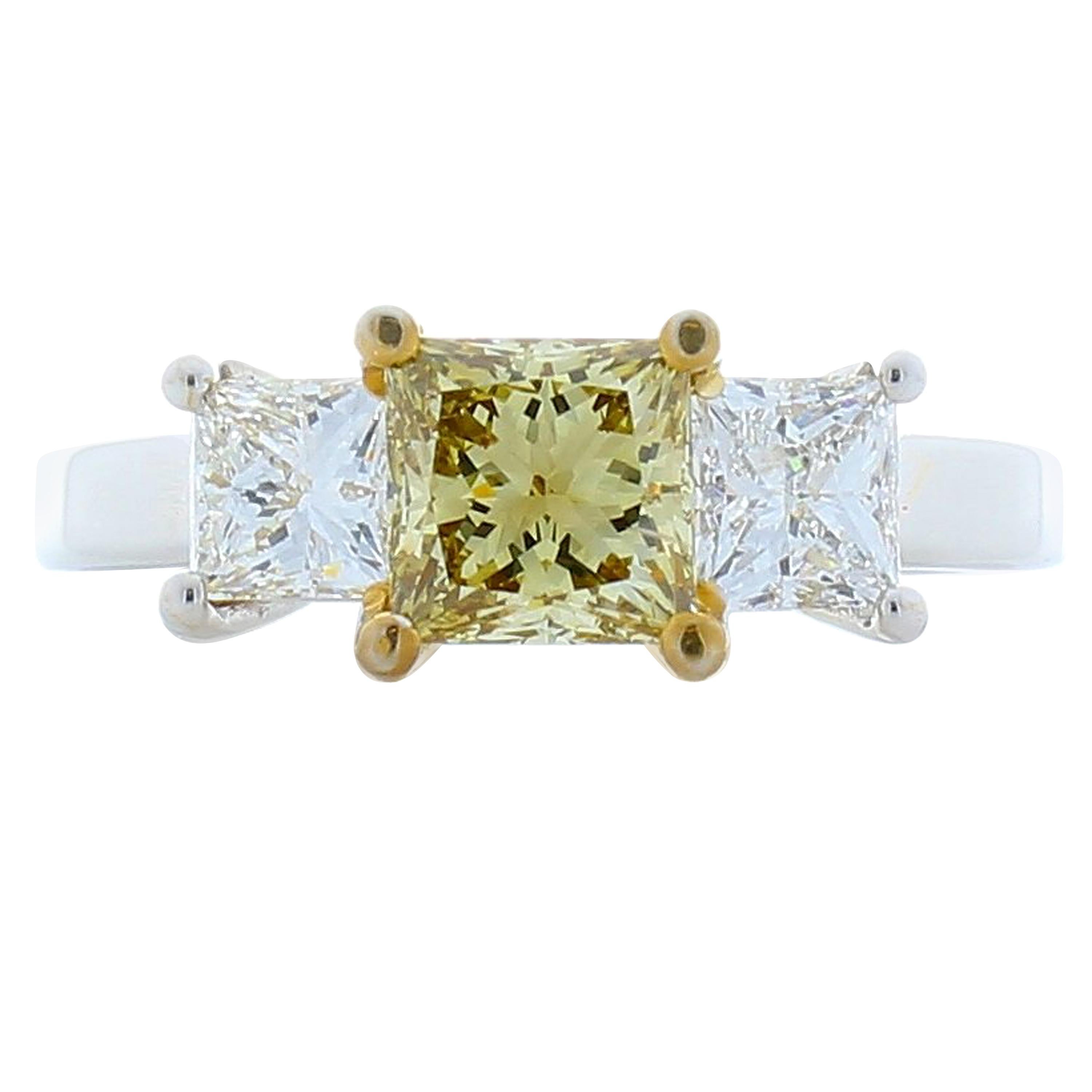 GIA Certified 1.04 Carat Princess Cut Fancy Brownish Yellow Diamond Ring in Plat