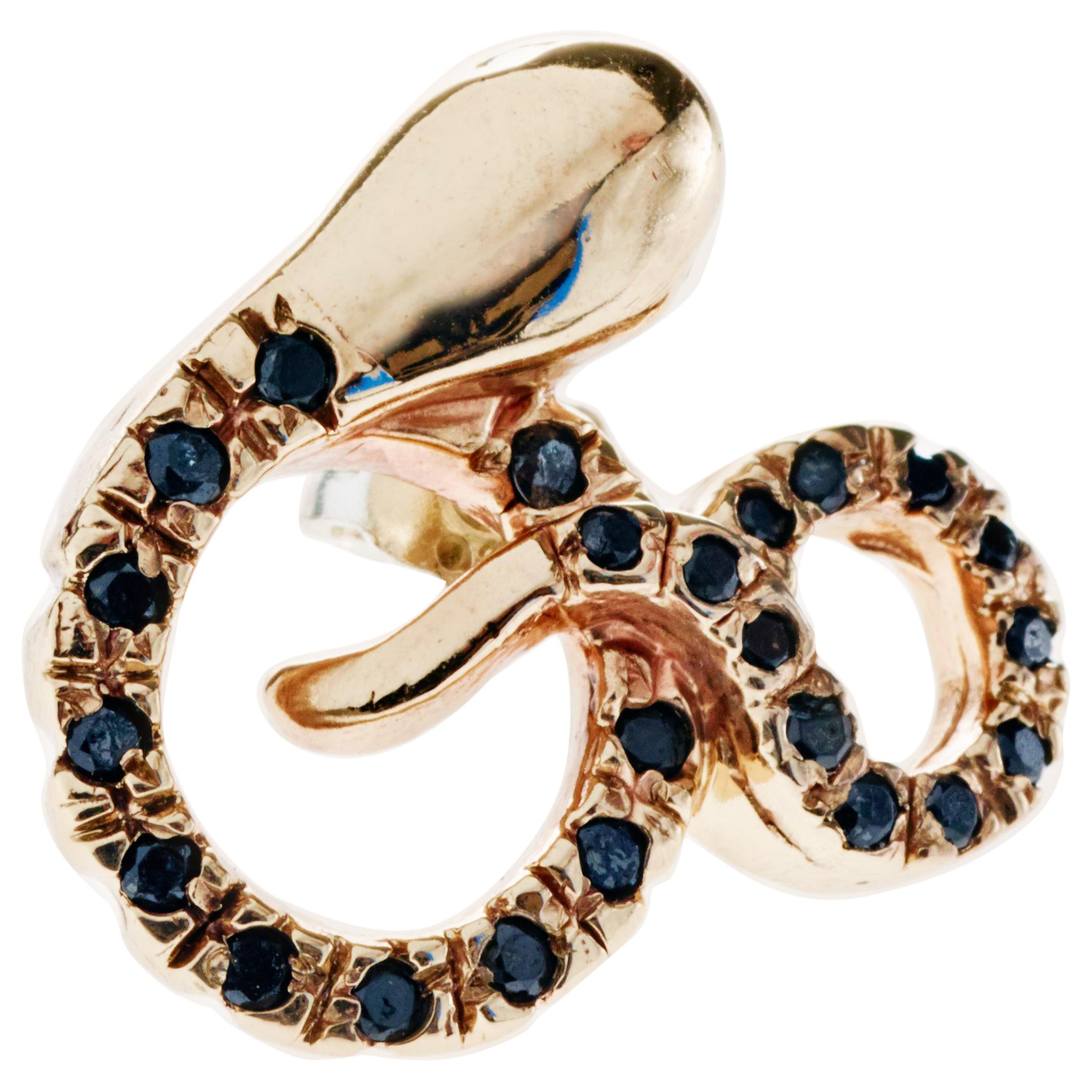 J Dauphin Boucles d'oreilles serpent en or avec diamants noirs et émeraudes