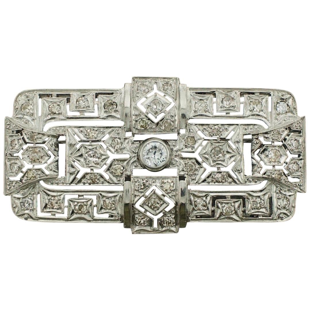 Art Deco Platinum Diamond Brooch, circa 1930s For Sale