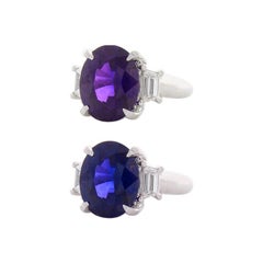 GIA Certified 10.26 Carat Oval Violetish Purple Sapphire & Diamond Cocktail Ring