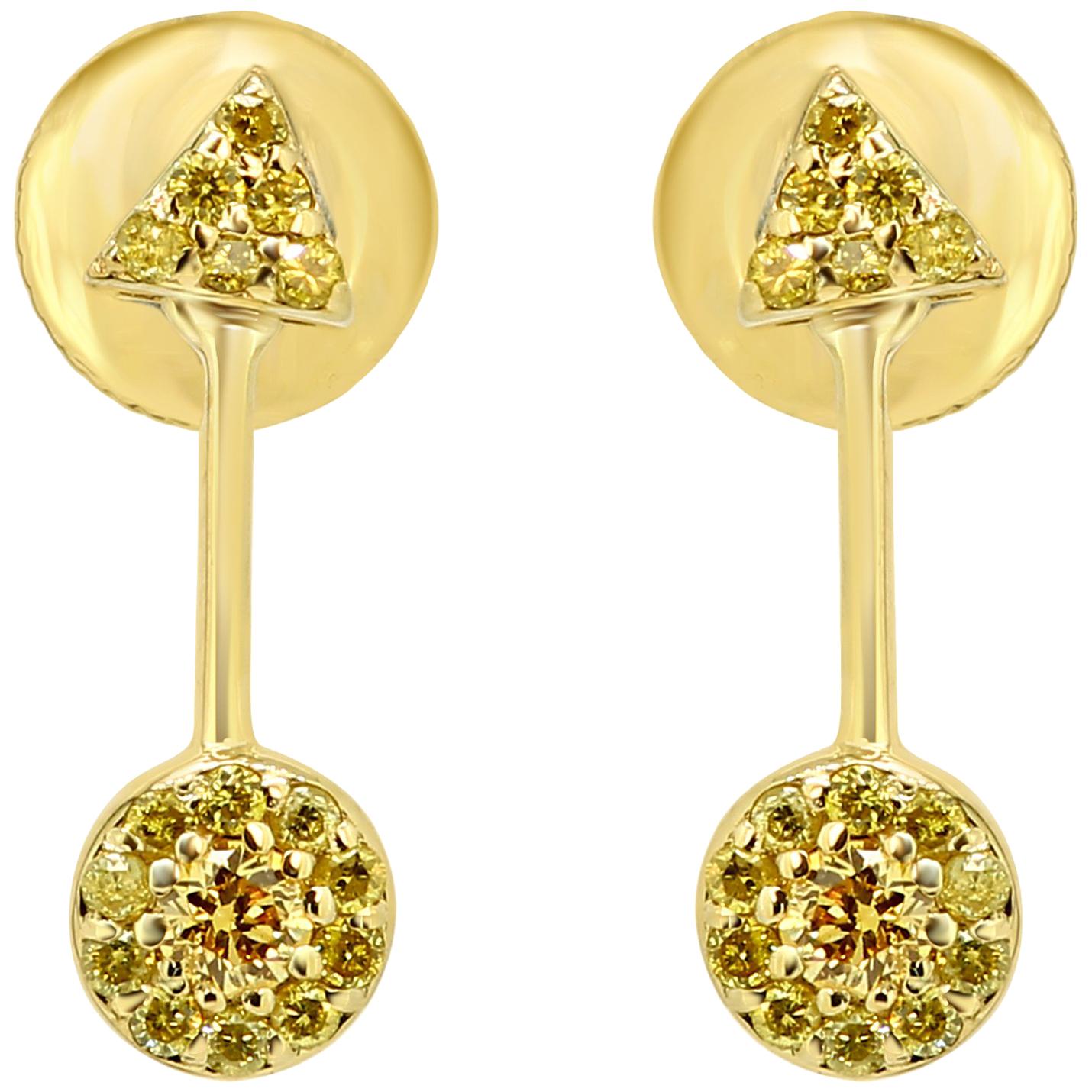 Natural Fancy Yellow Diamond Cluster Gold Dangle Drop Earring