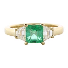 1.38 Carat Emerald Cut Emerald and Diamond Cocktail Ring in 18 Karat Gold