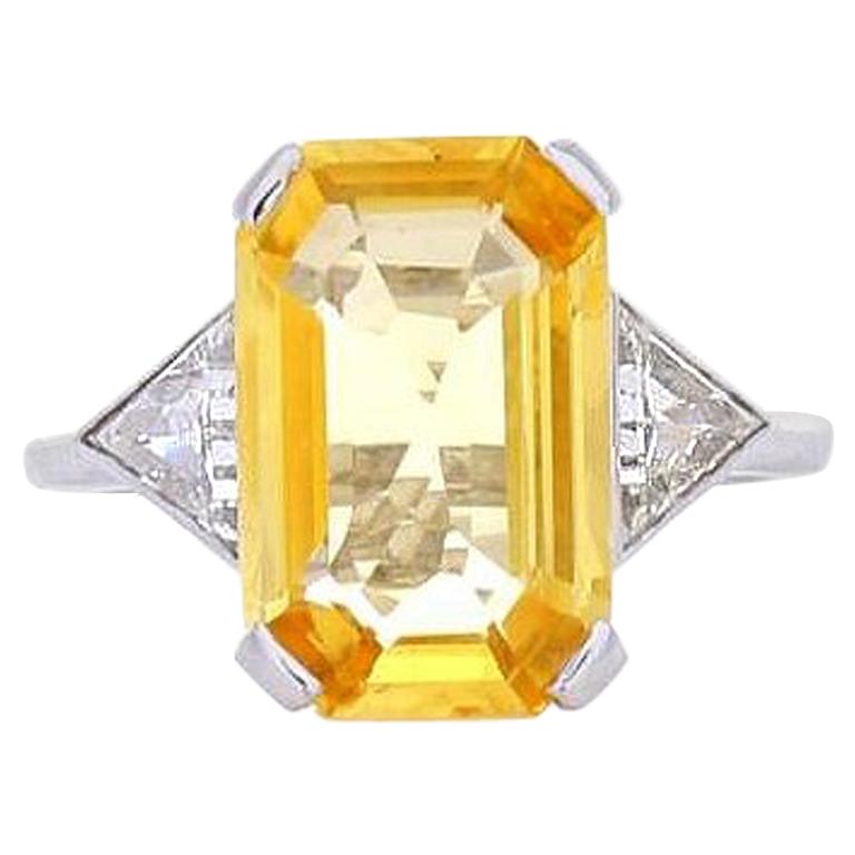 5.20 Carat Emerald Cut Yellow Sapphire and Diamond Cocktail Ring in Platinum
