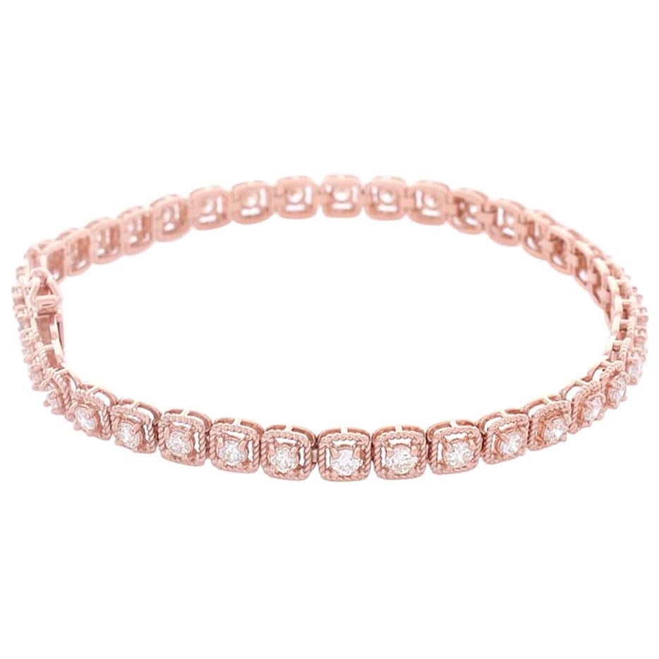 2.50 Carat Total Diamond Bracelet in 14 Karat Rose Gold