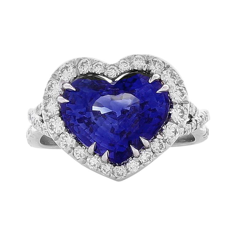 heart shaped diamond ring with sapphires