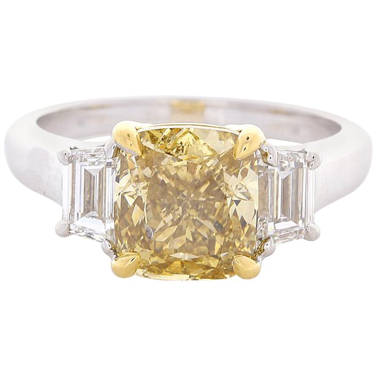 GIA Certified 3.00 Carat Cushion Cut Diamond Two Tone Cocktail Ring In 18K Gold
