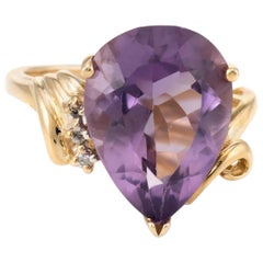 Vintage Amethyst Diamond Ring 10 Karat Gold Pearl Cut Estate Fine Jewelry