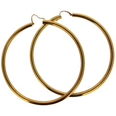 Charles Garnier Paris, 18 Karat Yellow Gold Jumbo Hoop Earrings, circa 1990 New