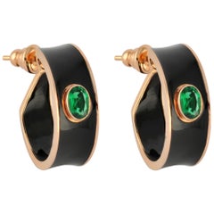 0, 75 Carat Emerald 18 Karat Rose Gold Enamel Plated Çintemani Earring