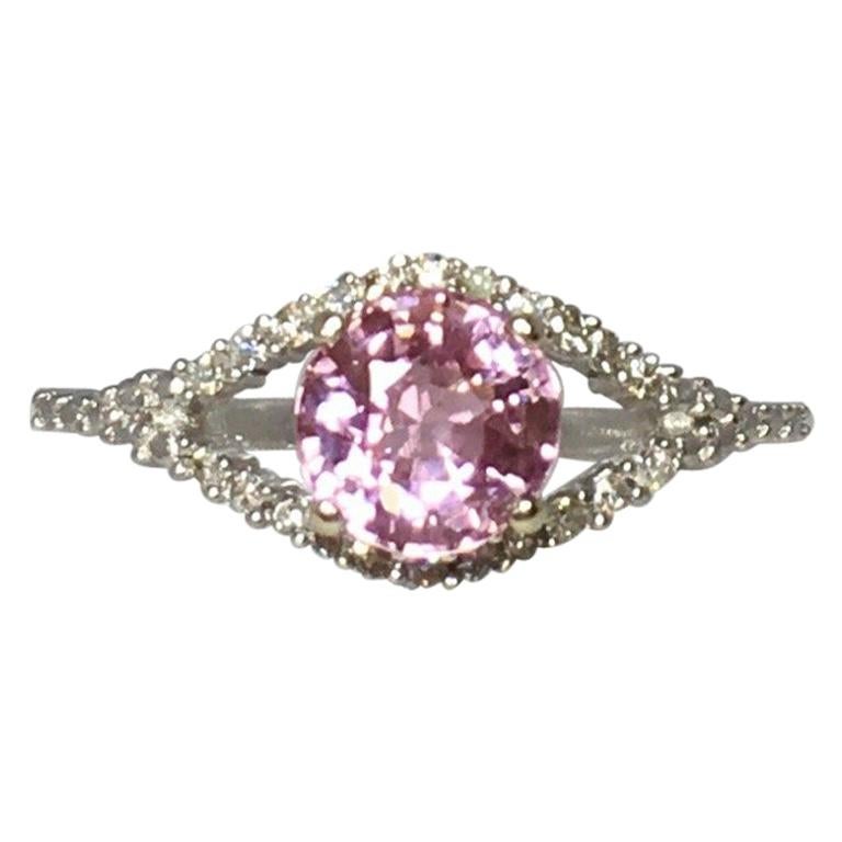 Pink Tourmaline and Diamond 1.0 Carat White Gold Designer Fashion Ring