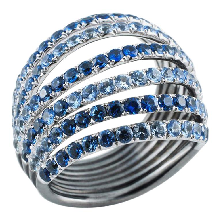 Bague Aenea en or blanc 18 carats et saphirs bleus