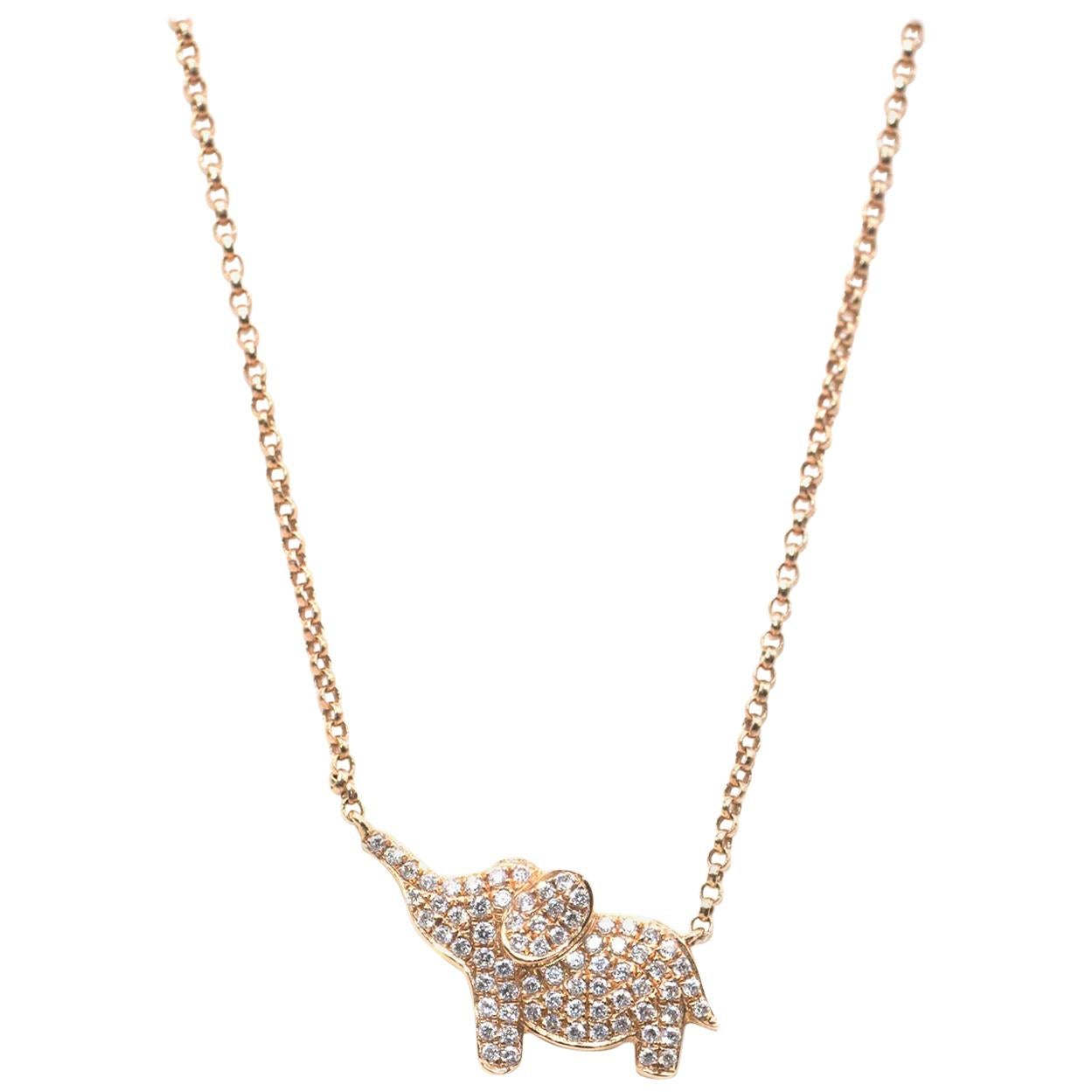 Pia Hallstrom Diamond Set 18 Karat Rose-Gold Elephant 'Strength' Necklace For Sale