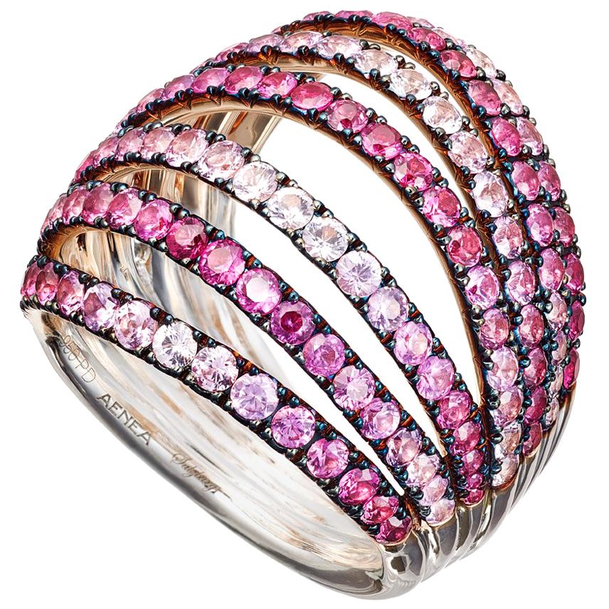 18 Karat Pink Gold Palladium Pink Sapphires Ring Aenea For Sale