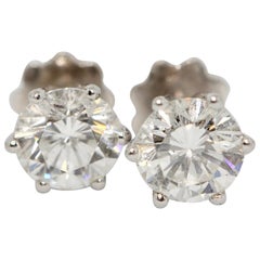 Pretty Diamond Solitaire Stud Earrings, 18 Karat White Gold