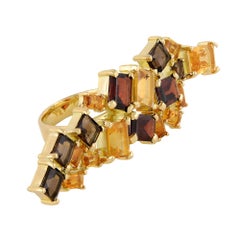 18ct Yellow Gold, Citrine, Garnet and Smokey Quartz Cocktail Ring