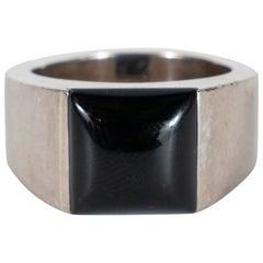 Vintage Cartier Modernist 18 Karat White Gold and Black Onyx "Tank" Ring