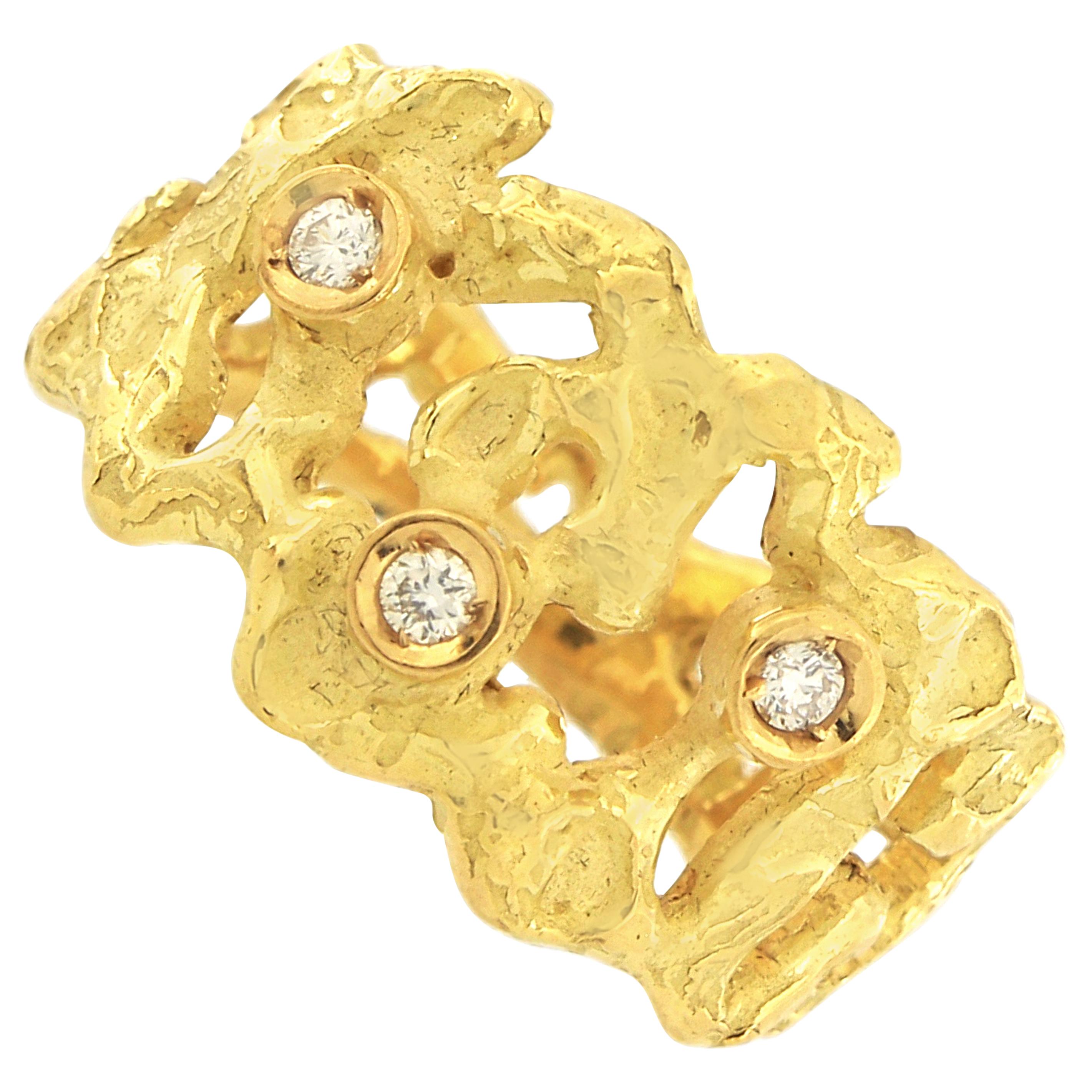 Sacchi Diamonds Gemstone 18 Karat Satin Yellow Gold Magma Band Ring For Sale