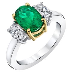 GIA Certified 1.75 Carat Columbian Emerald and Diamond 3-Stone Ring 18k Gold