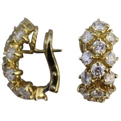 18 Karat Yellow Gold Diamond Hoop Earrings