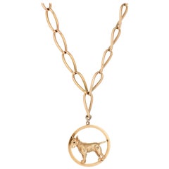 Antique Victorian Necklace Vintage 14k Gold Chain Ruser Dog Pendant Heavy Fob
