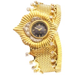 Rolex 1960s Large Yellow Gold and Diamond Bangle Bracelet Watch