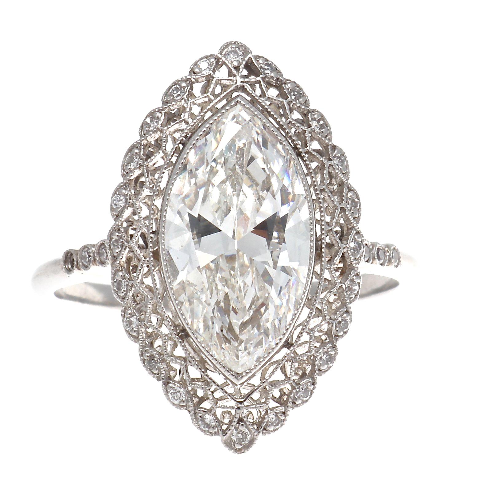 Art Deco Revival 2.39 Carat GIA Marquise Diamond Platinum Engagement Ring
