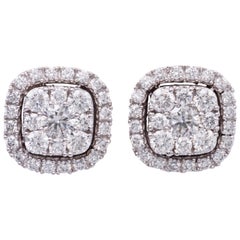 1.00 Carat Diamonds White Gold Cluster Stud Earrings