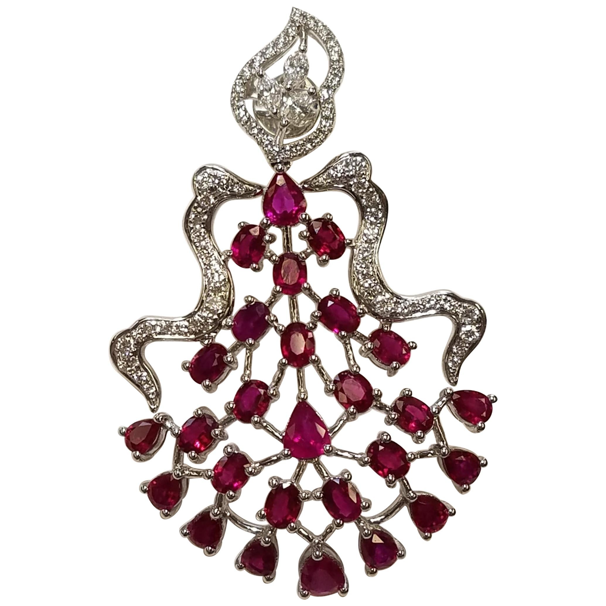 18 Karat White Gold Fancy Ruby and Diamond Earrings For Sale