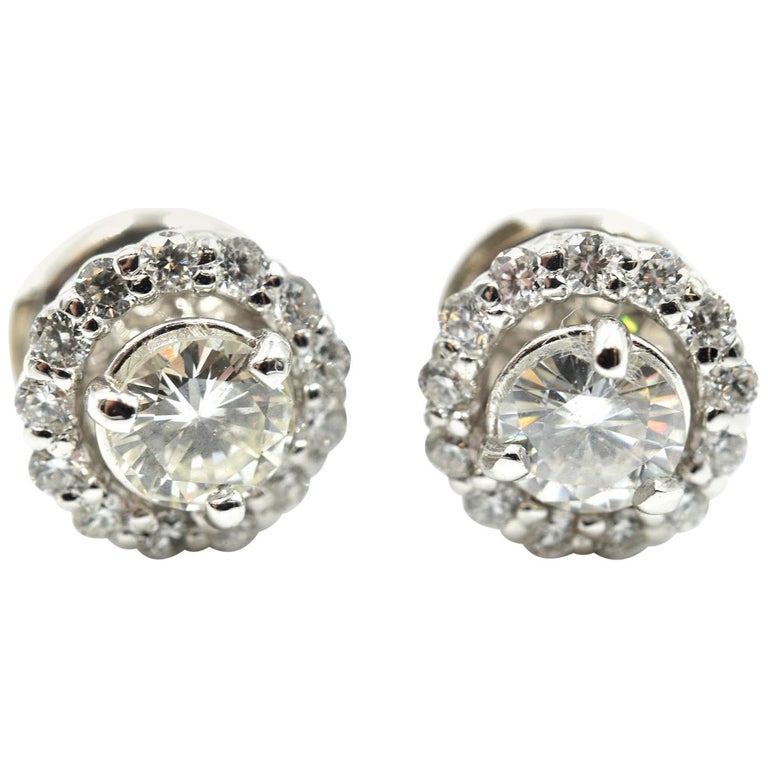Round Brilliant Diamond Stud Earrings with Diamond Jackets 14 Karat