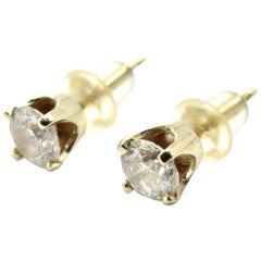 Clous d'oreilles en or jaune 14 carats avec diamants ronds brillants de 0,66 carat