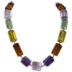 One off Statement Amethyst, Prasiolite Lemon and Beer Quartz Gold Necklace