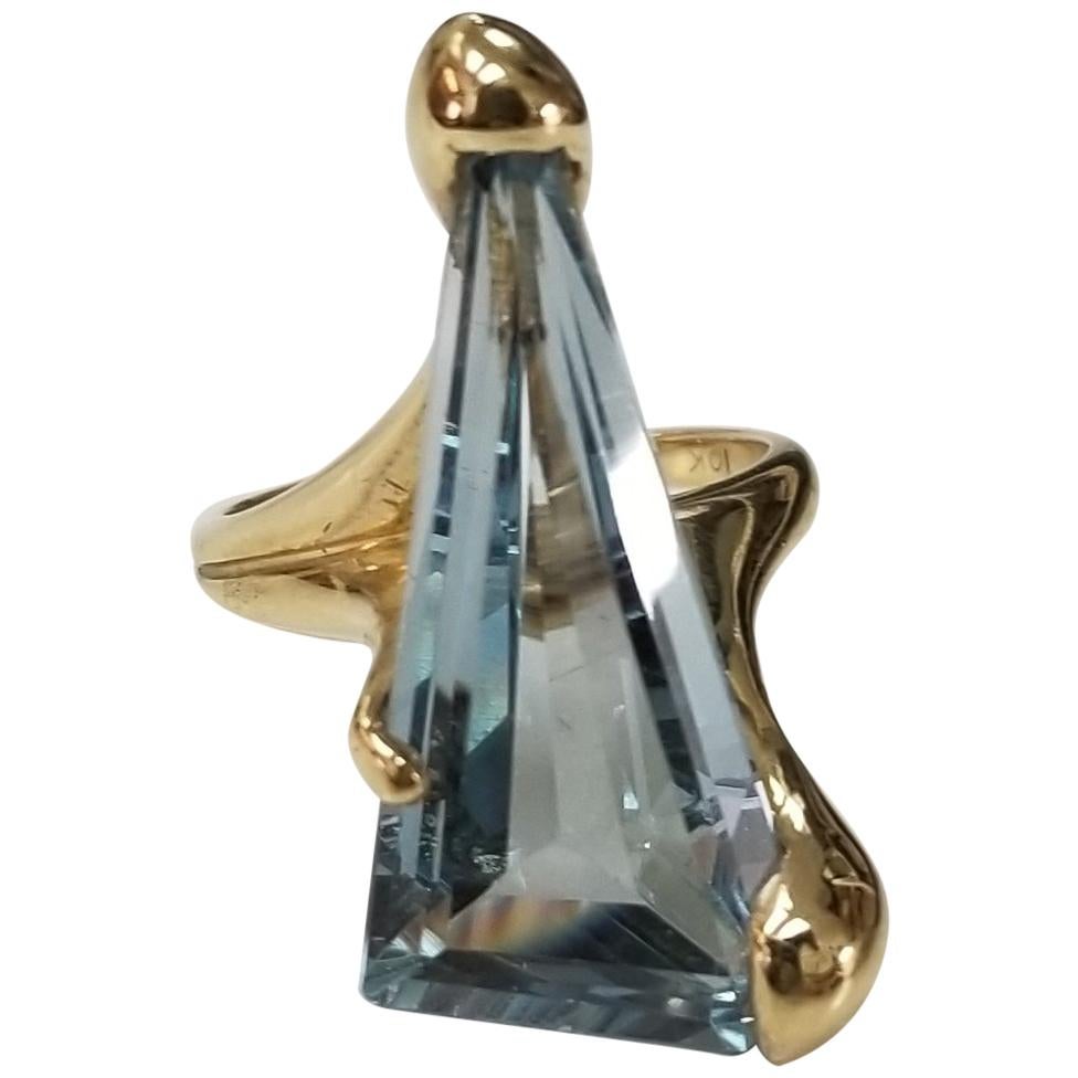 Triangular Blue Topaz 10 Karat Ring