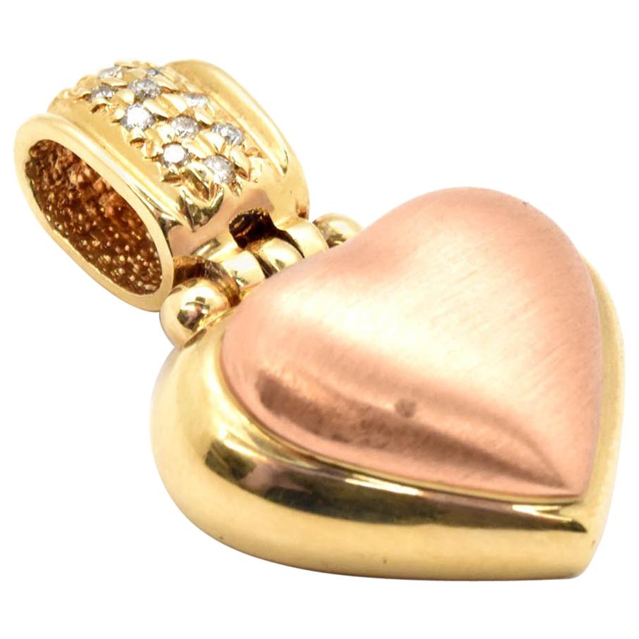 14 Karat Yellow and Rose Gold Heart Pendant with Diamonds