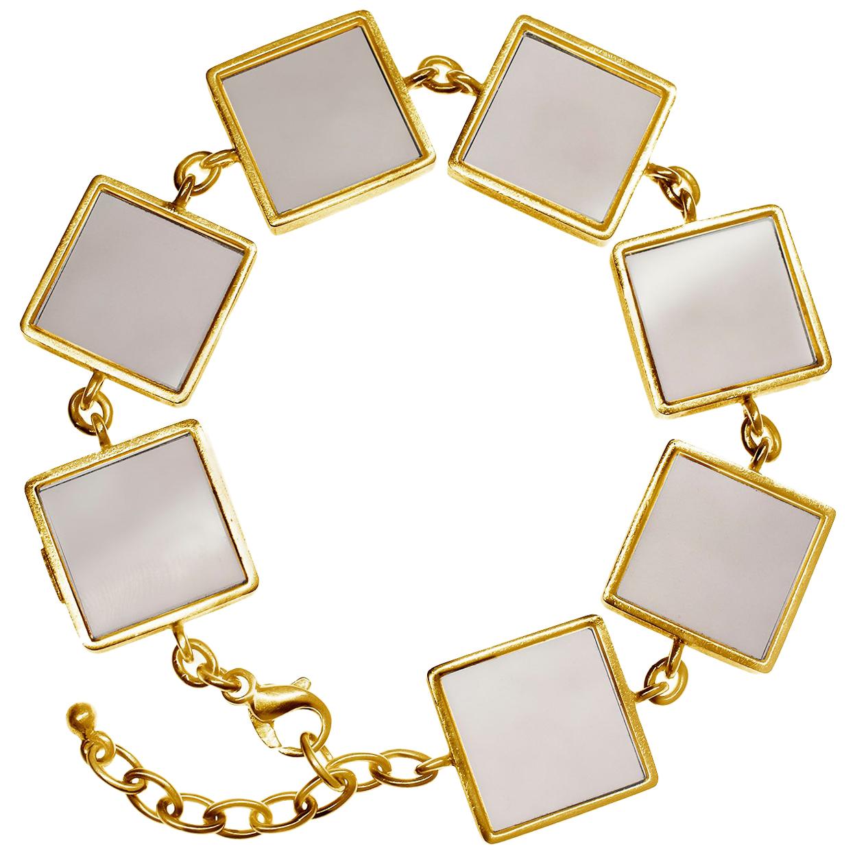 Bracelet à encre en or jaune de style Art déco avec quartz fumé