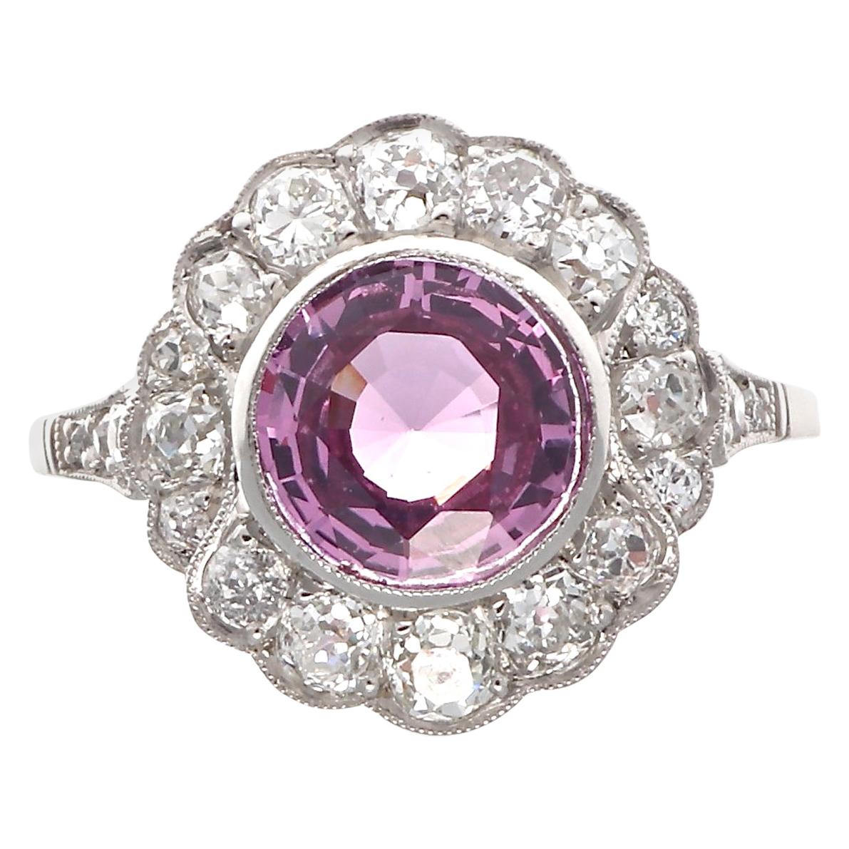 Natural No Heat Pink Sapphire Diamond Platinum Engagement Ring