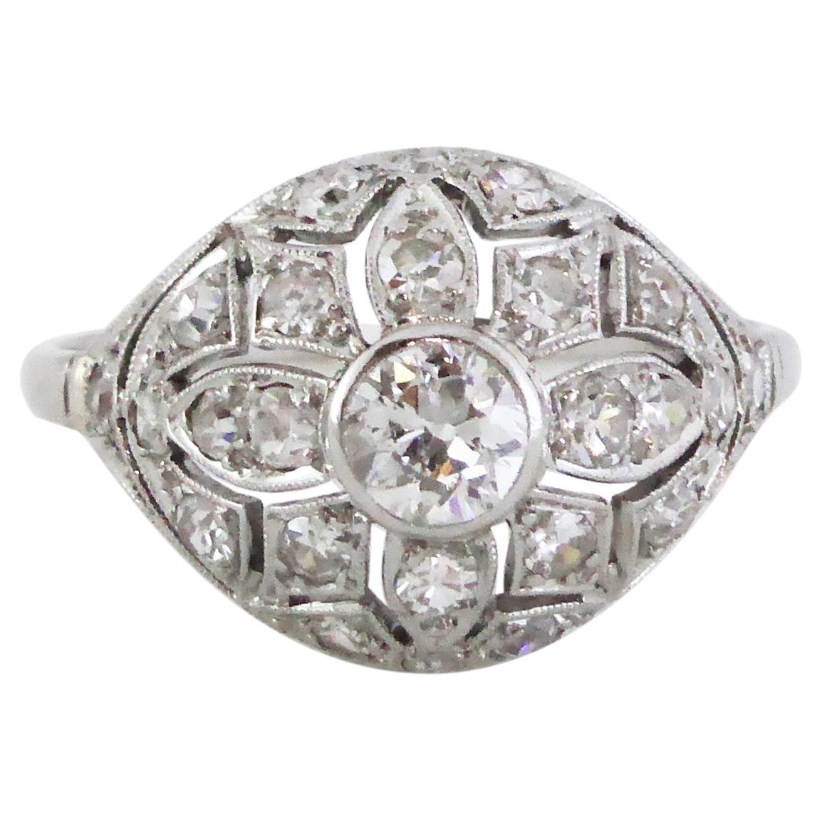 1920s French Platinum Diamond Ring