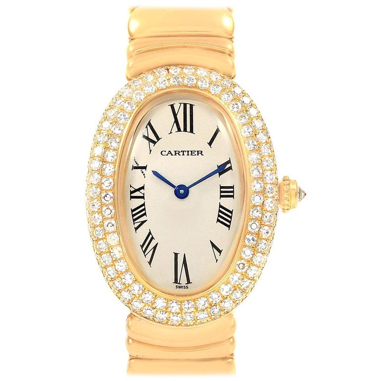 Cartier Baignoire Joaillerie 18 Karat Yellow Gold Diamond Ladies Watch ...