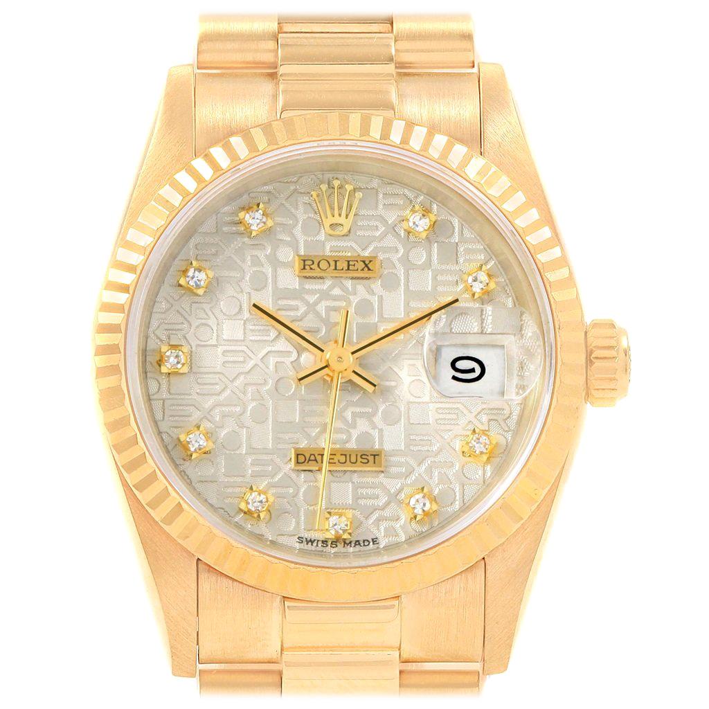 Rolex President Datejust 31 Midsize Gold Diamond Watch 68278 For Sale
