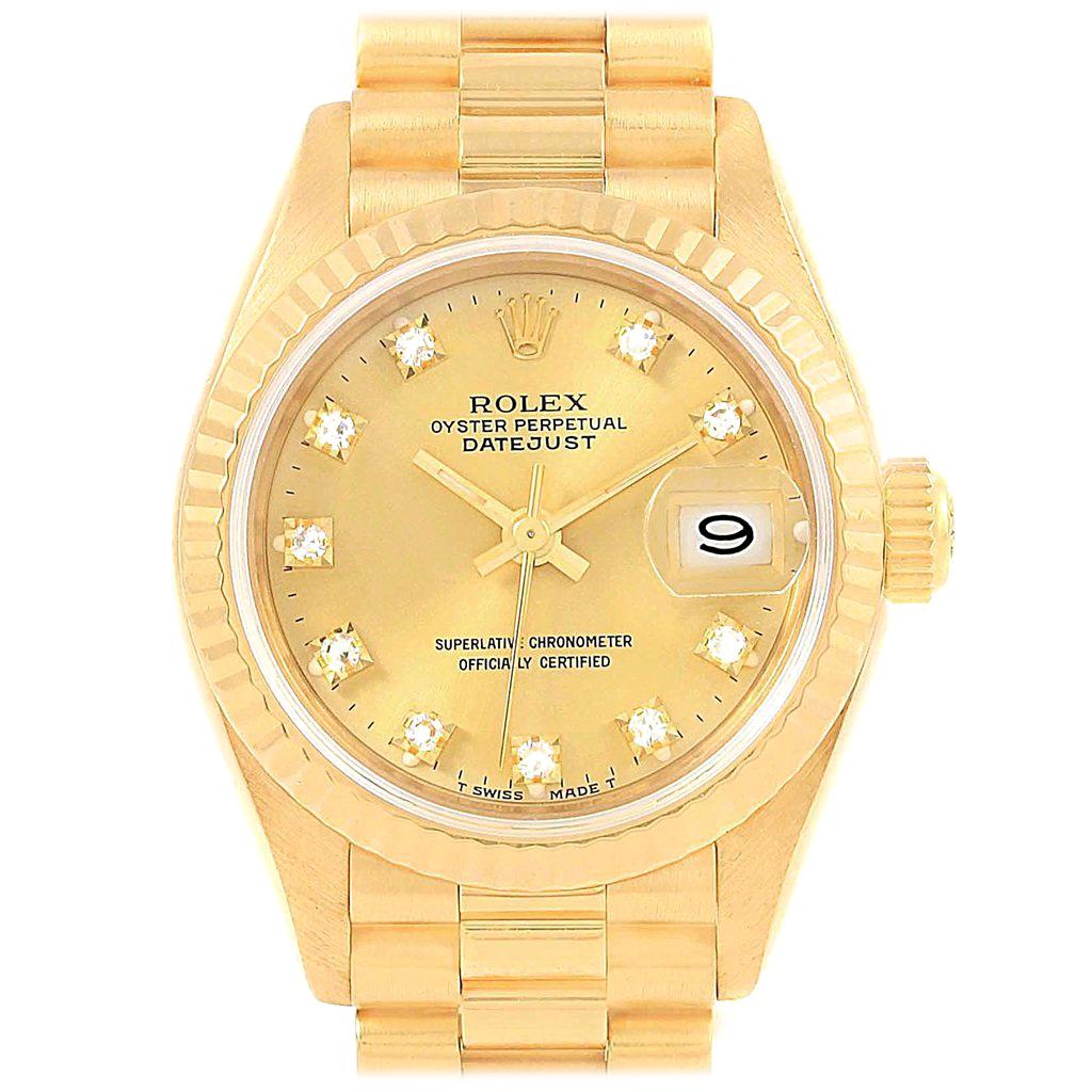 Rolex President Datejust 26 Diamond Dial Yellow Gold Ladies Watch 69178