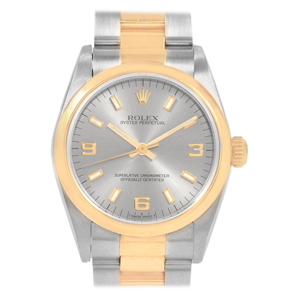 Rolex Midsize Slate Dial Yellow Gold Steel Ladies Watch 77483