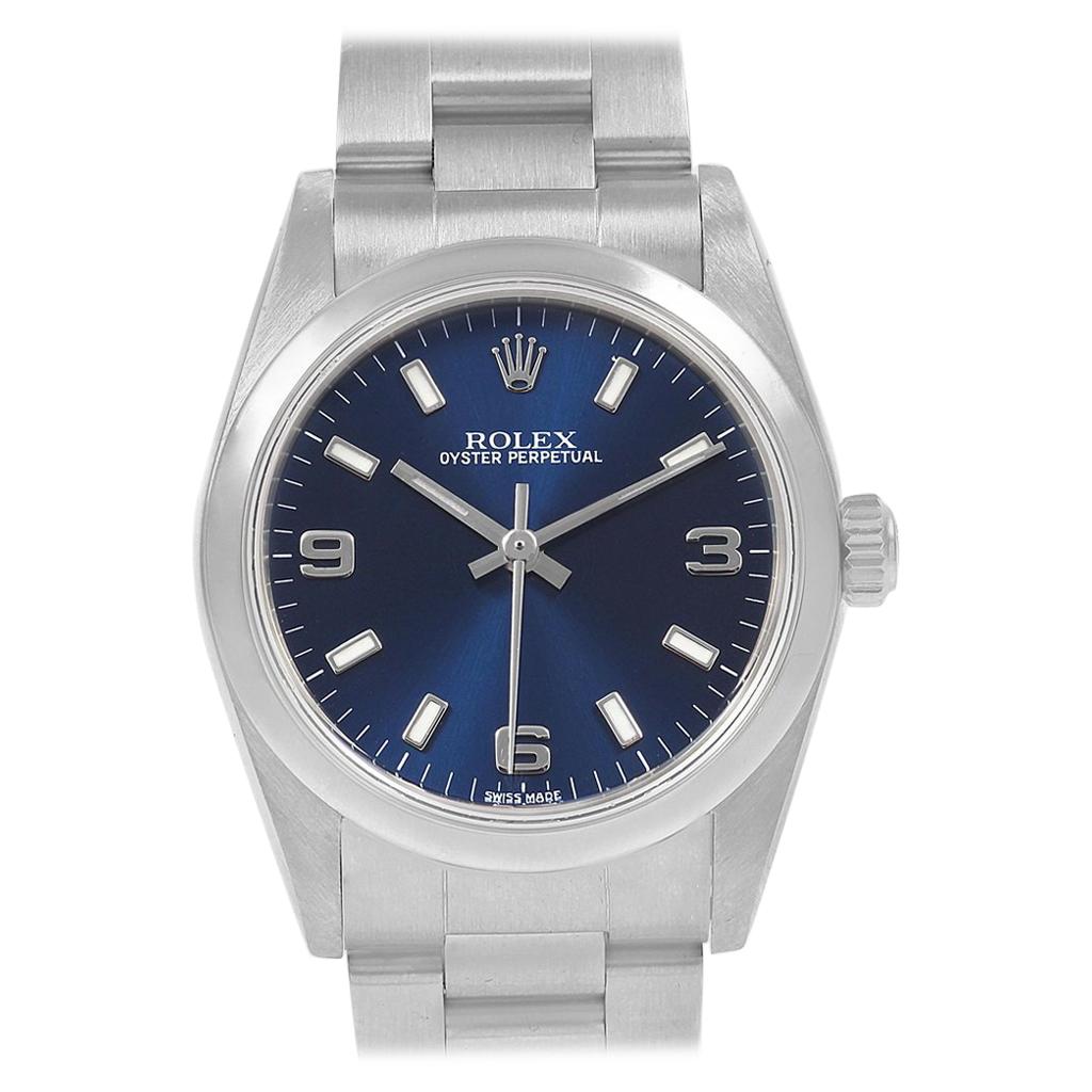Rolex Midsize Blue Dial Oyster Bracelet Steel Ladies Watch 77080