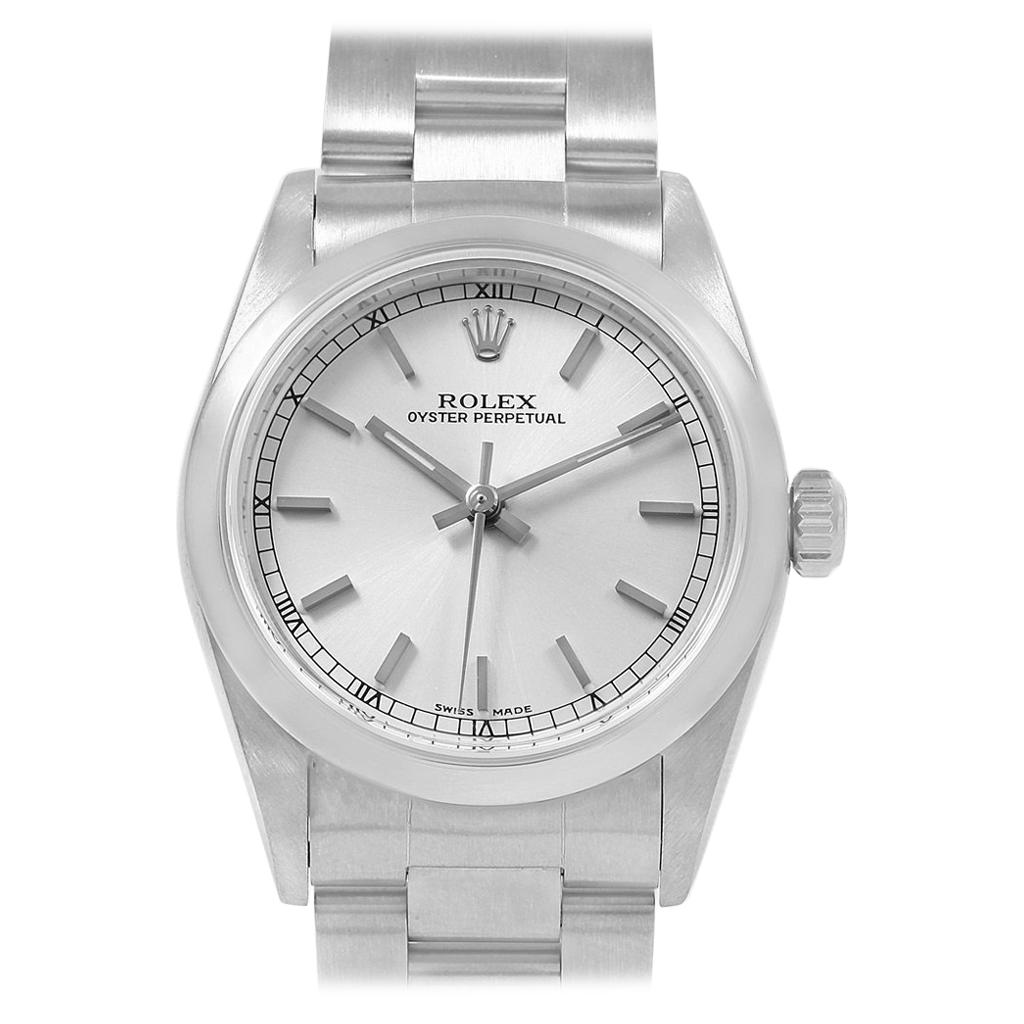 Rolex Midsize Silver Dial Smooth Bezel Steel Ladies Watch 77080 For Sale