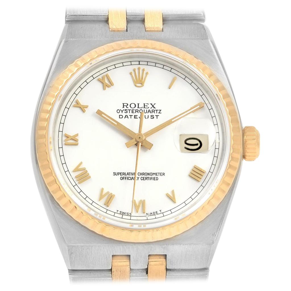 Rolex Oysterquartz Datejust Steel Yellow Gold White Dial Watch 17013 For Sale