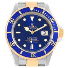 Vintage Rolex Submariner Blue Dial and Bezel Steel Gold Watch 16613 Box Papers