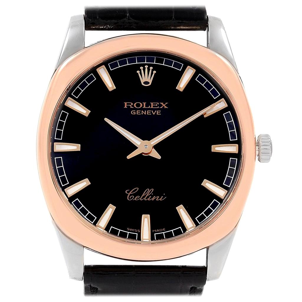 Rolex Cellini Danaos 18 Karat White and Rose Gold Black Dial Watch 4243