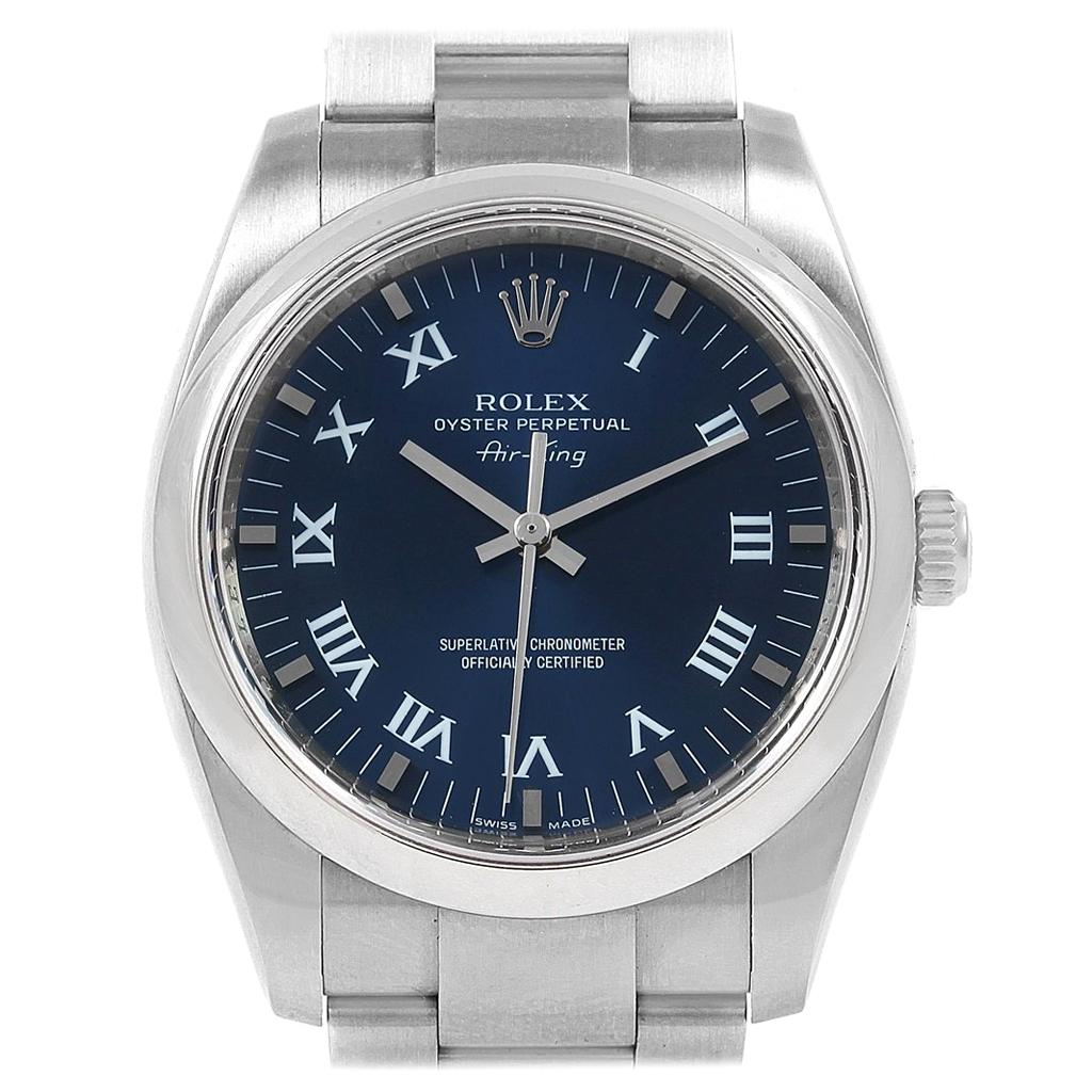 Rolex Air King 34 Blue Roman Dial Domed Bezel Men's Watch 114200