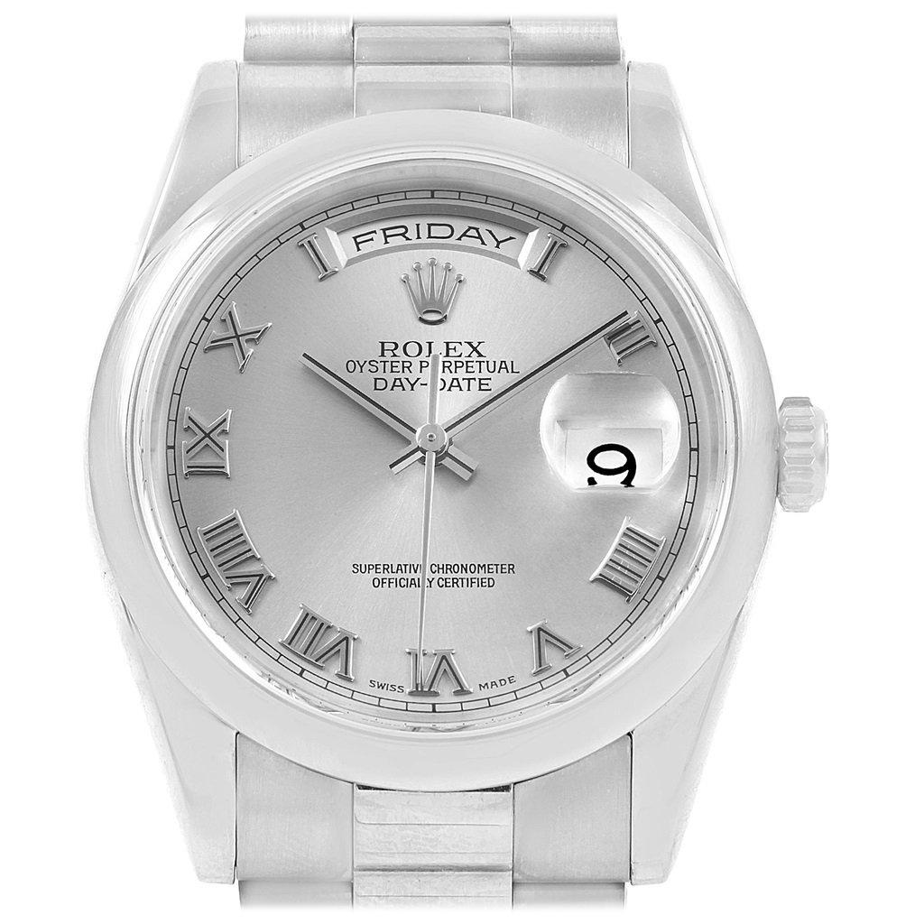 Rolex President Day-Date 18 Karat White Gold Roman Dial Men's Watch 118209 For Sale