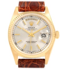 Rolex President Day-Date Yellow Gold Brown Strap Men's Watch 18038